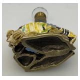 Vintage Brass Enameled Perfume Bottle Fish Adorned 3 1/2" H x 2 1/2" L x 1 1/2" W