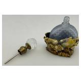 Vintage Brass Enameled Perfume Bottle Fish Adorned 3 1/2" H x 2 1/2" L x 1 1/2" W