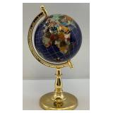 6" Gemstone Inlayed Globe On Stand 12 1/2" Tall