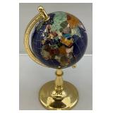 6" Gemstone Inlayed Globe On Stand 12 1/2" Tall