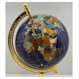 6" Gemstone Inlayed Globe On Stand 12 1/2" Tall