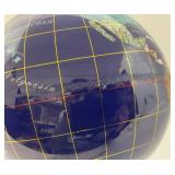 6" Gemstone Inlayed Globe On Stand 12 1/2" Tall
