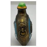 Vintage Chinese Brass & Enamel Koi Snuff Bottle 3" H x 2" L x 1 1/4" W