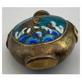 Vintage Chinese Brass & Enamel Koi Snuff Bottle 3" H x 2" L x 1 1/4" W