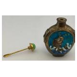Vintage Chinese Brass & Enamel Koi Snuff Bottle 3" H x 2" L x 1 1/4" W