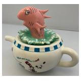 2001 Hallmark Dr. Seuss Collection "THE FISH IN THE POT" Teapot Porcelain Figurine (Chip On Fin Present)