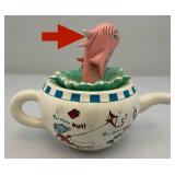 2001 Hallmark Dr. Seuss Collection "THE FISH IN THE POT" Teapot Porcelain Figurine (Chip On Fin Present)