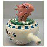 2001 Hallmark Dr. Seuss Collection "THE FISH IN THE POT" Teapot Porcelain Figurine (Chip On Fin Present)