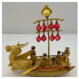 Vintage Celluliod Ship With Geishas & Crew 6 1/2" L x 7" H x 2 1/2" W