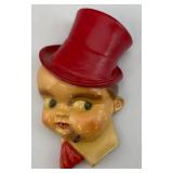 Vintage Mid Century Chalkware Man In Top Hat String Holder