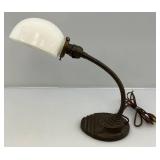 Vintage Metal Base Goose-Neck Lamp With Milk Glass Shade