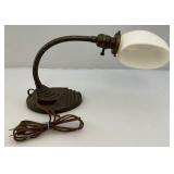 Vintage Metal Base Goose-Neck Lamp With Milk Glass Shade