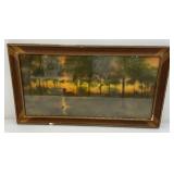 Framed Behind Glass In Vintage Frame & Print  "The Home Of The Heron"  By George Inness