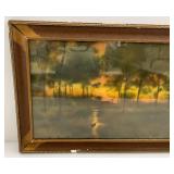 Framed Behind Glass In Vintage Frame & Print  "The Home Of The Heron"  By George Inness
