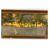 Framed Behind Glass In Vintage Frame & Print  "The Home Of The Heron"  By George Inness