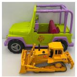 OG Girl Green Jeep & Plastic Caterpillar Earth Mover