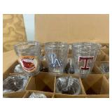 Large Box Full of Sport Themed Plastic Drink Ware