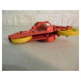VINTAGE AUBURN POLICE RUBBER MOTORCYCLE, RED W/ YELLOW WHEELS - APPROX 6" LONG By 5" TALL - AWESOME OLD SCHOOL PIECE! - SEE PICTURES!