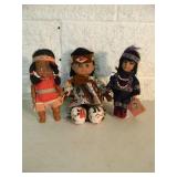 VINTAGE COLLECTION OF 3 AMERICAN INDIAN DOLLS - Various Sizes - APPROX 12", 9" & 8" - NICE! - FANTASTIC SET! - SEE PICTURES!