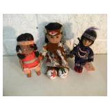 VINTAGE COLLECTION OF 3 AMERICAN INDIAN DOLLS - Various Sizes - APPROX 12", 9" & 8" - NICE! - FANTASTIC SET! - SEE PICTURES!