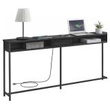 VASAGLE 70 Inch Console Table with Outlet and Shelves