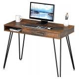 SHW Home Office Computer Hairpin Leg Desk with Drawer, Rustic Brown