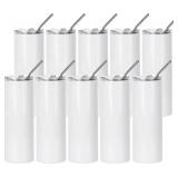 LOT OF 20 PYD Life Skinny 20 OZ Straight Stainless Steel White Tumbler with Metal Straw And Straw Cleaner