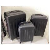3PCS Zimtown Hardside Lightweight Spinner Black Luggage Set with TSA Lock