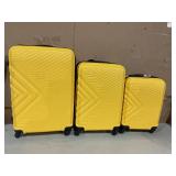 ZNTS 3 Piece Luggage Sets ABS Lightweight Suitcase with Two Hooks, Spinner Wheels, Yellow