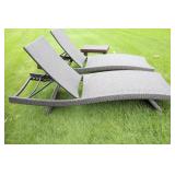 Two Rattan & Wicker Chais Sunlounges & Two Small Tables