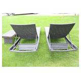 Two Rattan & Wicker Chais Sunlounges & Two Small Tables