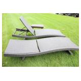 Two Rattan & Wicker Chais Sunlounges & Two Small Tables