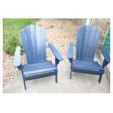 Two Blue Wooden Lawn Chairs--Hampton Bay