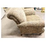 Two Alan White Paisley Tan  Colored Living Room Chairs On Four Wooden Bases