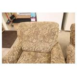 Two Alan White Paisley Tan  Colored Living Room Chairs On Four Wooden Bases