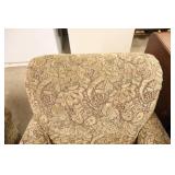 Two Alan White Paisley Tan  Colored Living Room Chairs On Four Wooden Bases