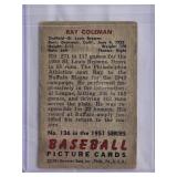 Ray Coleman 1951 Bowman Baseball Card #136 St. Louis Browns - Vintage Baseball Card