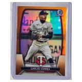 Carlos Correa 2023 Bowman Chrome No. 85 Orange Refractor Serial Numbered 07/25 Minnesota Twins