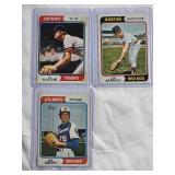 Lot of 3 Vintage 1974 Topps Baseball Cards Al Kaline #215, Phil Niekro #29, Luis Aparicio #61