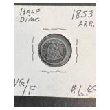 1853 W/ARROWS US SEATED HALF DIME