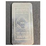1 TROY OZ .999 FINE SILVER JELENKO BAR