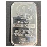 1 TROY OZ .999 FINE SILVER NORTHWEST TERRITORIAL MINT BAR