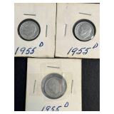 3 US ROOSEVELT DIMES 1955-D