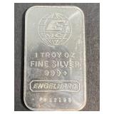 1 TROY OZ .999 FINE SILVER ENGELHARD BAR