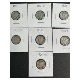 7 US MERCURY DIMES 1916-1920D