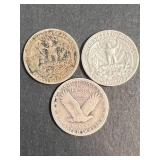 2 US WASHINGTON QUARTERS WITH STANDING LIBERTY QUARTER