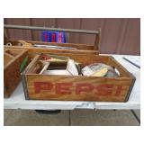 Pepsi crate & wood tool box with saws. As shown.