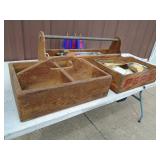 Pepsi crate & wood tool box with saws. As shown.
