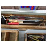 Pepsi crate & wood tool box with saws. As shown.