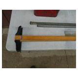 T-sqaures, gas cans, pipe vise & clamps. As shown.